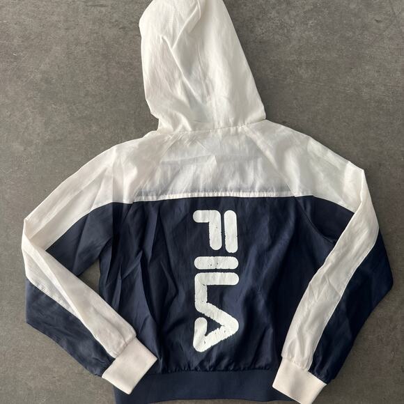 Vintage Jackets & Blazers - Vintage Y2K Fila Colorblock Navy White Track Windbreaker 1/4 Zip Lightweight XS